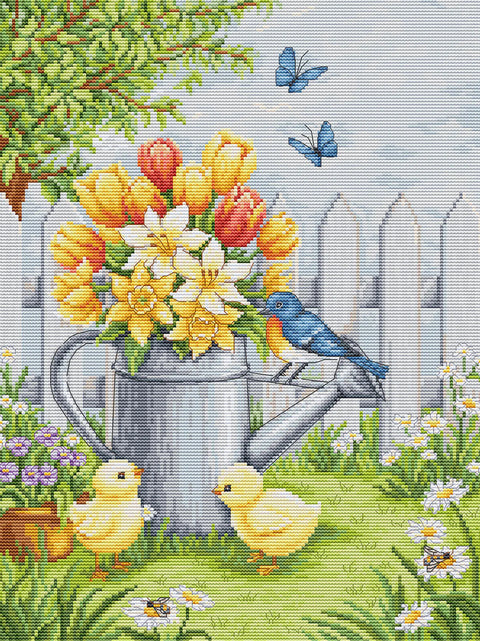 Luca-S Easter Harmony Cross Stitch Kit 24x32cm on Zweigart Aida 16