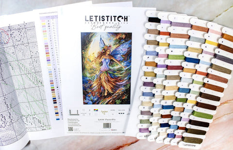 LetiStitch Faerie Cross Stitch Kit, 24 x 37 cm, Zweigart Aida 16ct, Anchor Cotton Threads, Luca-S Collaboration