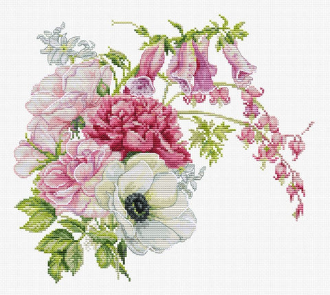 Luca-S Spring Bouquet Cross Stitch Kit 25x23cm Aida Fabric Threads Needle Pattern