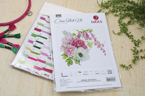 Luca-S Spring Bouquet Cross Stitch Kit 25x23cm Aida Fabric Threads Needle Pattern