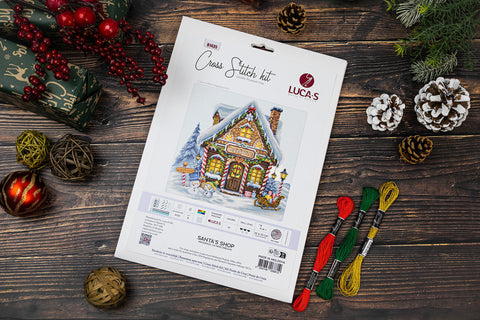 Luca-S Christmas Santa Shop Counted Cross Stitch Kit 25x25cm Aida 16 Zweigart