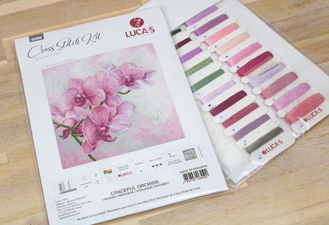 Luca-S Elegant Orchids Cross Stitch Kit, 25x25cm, 16ct Aida, 24 Colors