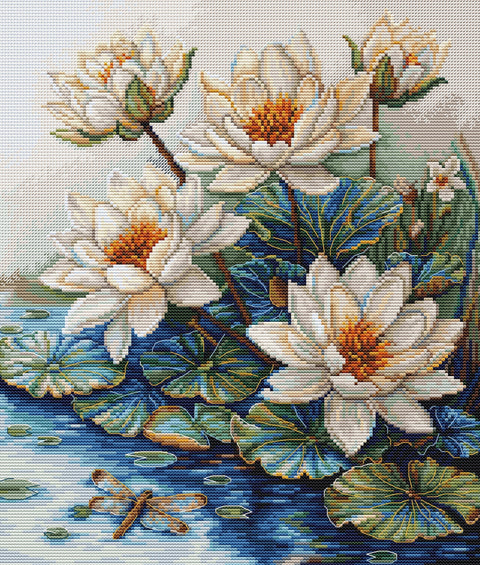 Luca-S Lake Water Lilies Cross Stitch Kit 25x30cm Embroidery Set