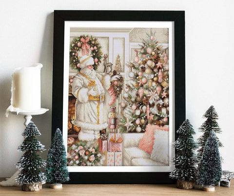 Luca-S Christmas Counted Cross Stitch Kit White Santa & Tree 25x32cm
