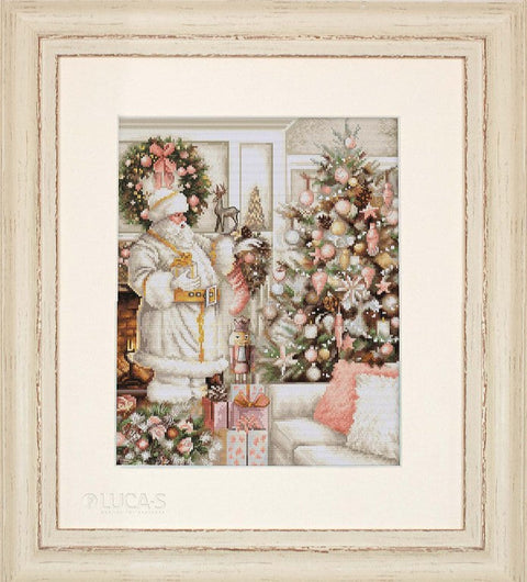 Luca-S Christmas Counted Cross Stitch Kit White Santa & Tree 25x32cm