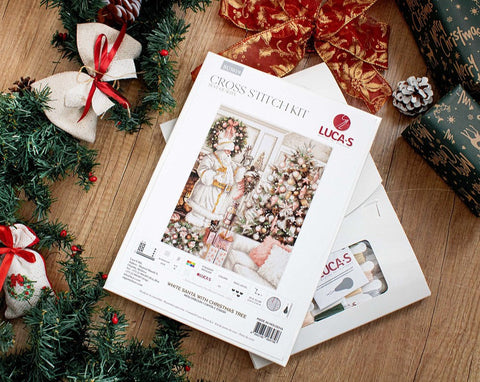 Luca-S Christmas Counted Cross Stitch Kit White Santa & Tree 25x32cm