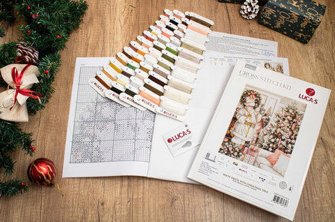 Luca-S Christmas Counted Cross Stitch Kit White Santa & Tree 25x32cm