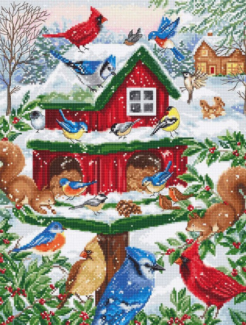 Luca-S Counted Cross Stitch Kit Bird Feeder on Aida Fabric 25x33 cm
