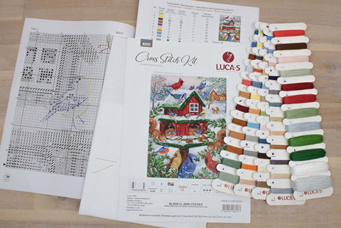 Luca-S Counted Cross Stitch Kit Bird Feeder on Aida Fabric 25x33 cm