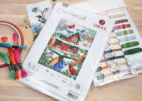 Luca-S Counted Cross Stitch Kit Bird Feeder on Aida Fabric 25x33 cm