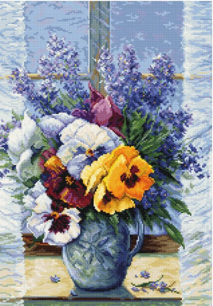 Luca-S Counted Cross Stitch Kit Pansy Bouquet Floral Design 25x36cm