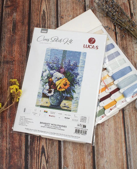 Luca-S Counted Cross Stitch Kit Pansy Bouquet Floral Design 25x36cm