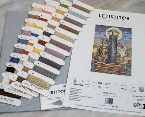 Romance Cross Stitch Embroidery Kit, LetiStitch, 26x18cm, Zweigart Aida 16ct, Anchor Cotton Threads, Intermediate Pattern
