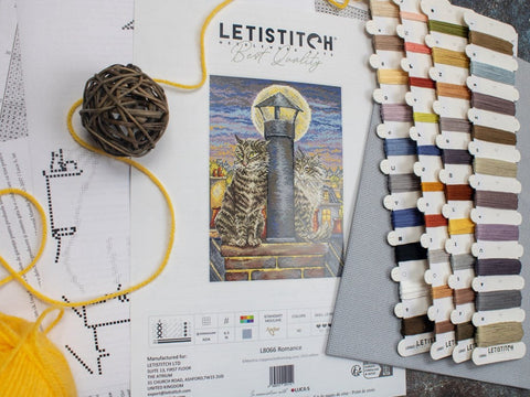 Romance Cross Stitch Embroidery Kit, LetiStitch, 26x18cm, Zweigart Aida 16ct, Anchor Cotton Threads, Intermediate Pattern
