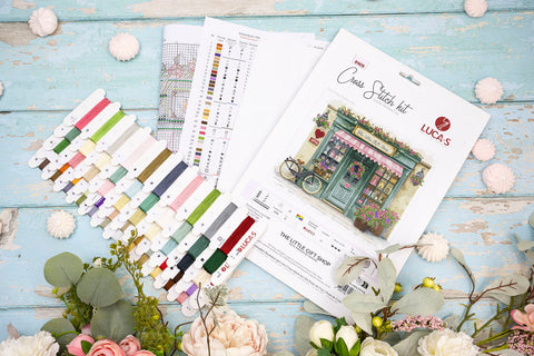 Luca-S The Little Gift Shop Cross Stitch Kit 26x21cm with Fabric Threads Needle