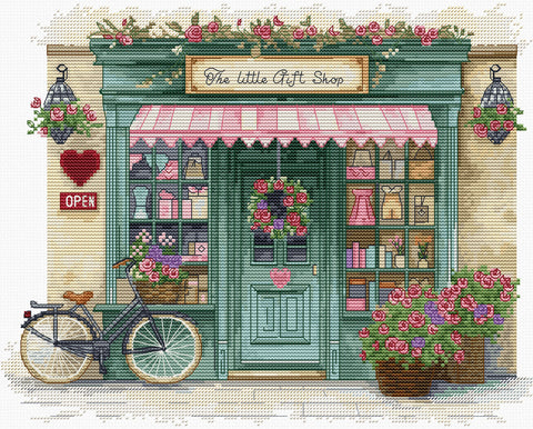 Luca-S The Little Gift Shop Cross Stitch Kit 26x21cm with Fabric Threads Needle