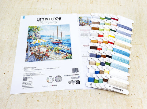 Letistitch Cross Stitch Kit, Seascape Design, 26 x 26 cm, Marine-Themed Embroidery Project for Framing