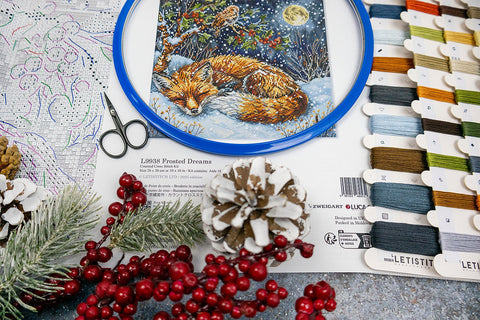 Cross Stitch Kit Frosted Dreams Winter Design, Aida Fabric, Cotton Threads, 26 x 26 cm, Letistitch, Beginner Friendly