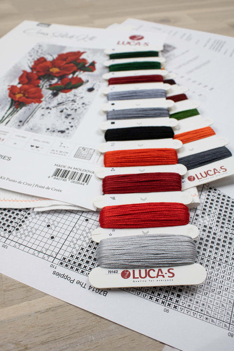 Luca-S Poppies Counted Cross Stitch Kit Aida Cloth Threads Needle Chart