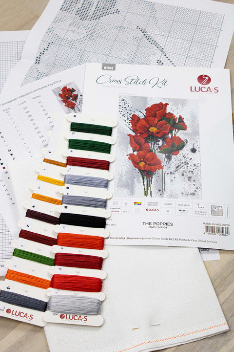 Luca-S Poppies Counted Cross Stitch Kit Aida Cloth Threads Needle Chart
