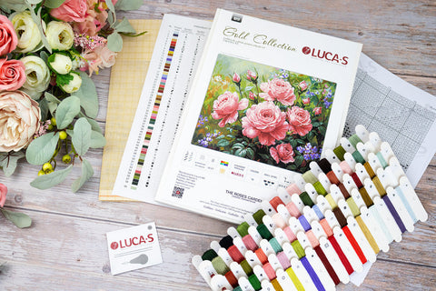 Luca-S Rose Garden Cross Stitch Embroidery Kit 27.5x22 cm, Soft Pink Floral Design