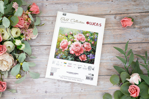 Luca-S Rose Garden Cross Stitch Embroidery Kit 27.5x22 cm, Soft Pink Floral Design