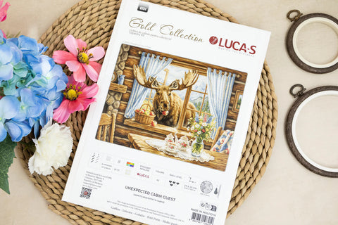 Petit Point Embroidery Kit “Unexpected Cabin Guest” 27×20 cm, Luca-S Threads, Zweigart Canvas, Animal Design