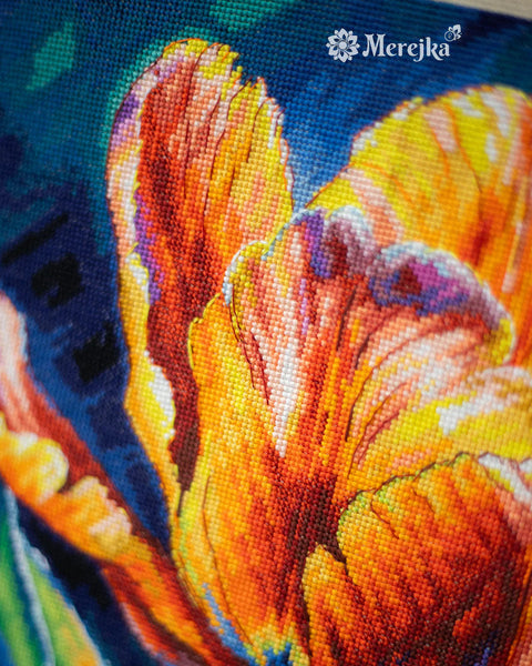 Floral Spring Cross Stitch Kit – Spring Awakening, Merejka, Zweigart Aida 16, DMC 33 Colors, 27x27 cm, Digital Pattern