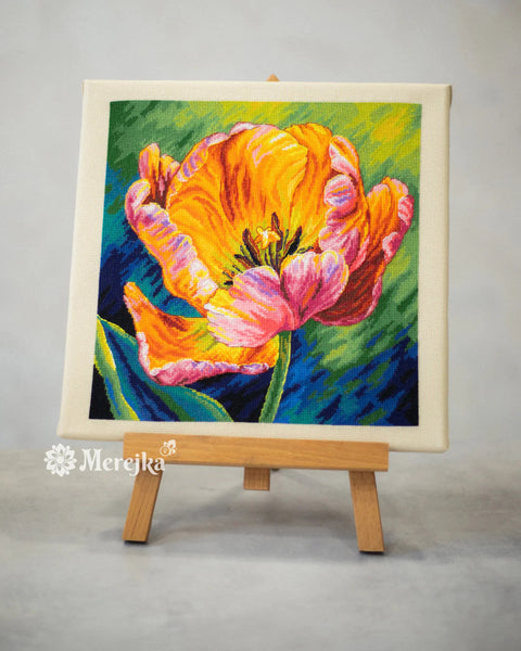 Cross Stitch Kit, Spring Awakening Floral Design, 27 x 27 cm, Merejka SK300, DMC 29 Colors, Zweigart Aida 16 Canvas