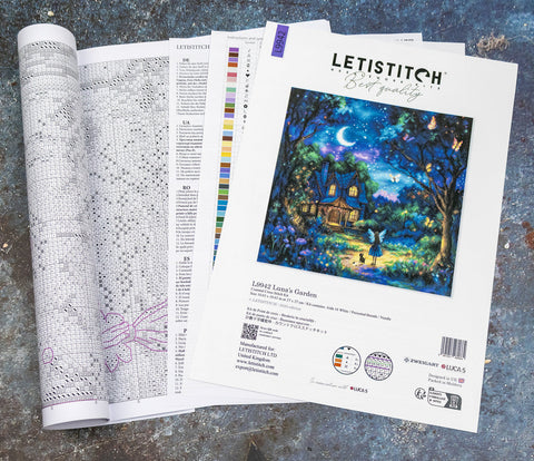 Cross Stitch Kit Luna’s Garden 27x27 cm, Moon and Garden Motif, Multicolor Embroidery Kit by Letistitch