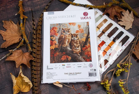 Luca-S Owl Family Counted Cross Stitch Kit 27x29 cm, Fabric Threads Needle Chart