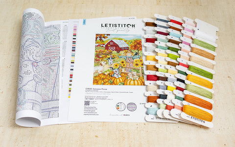 Cross Stitch Kit Autumn Farm Design, 27×35 cm, Letistitch, Cotton Threads, Embroidery Canvas, Earthy Tones