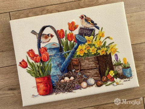 Merejka Counted Cross Stitch Kit Spring Garden Floral Design 27 x 40 cm Multicolor DIY Embroidery Craft Set