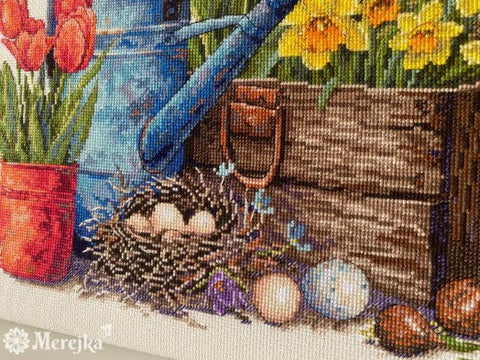 Merejka Counted Cross Stitch Kit Spring Garden Floral Design 27 x 40 cm Multicolor DIY Embroidery Craft Set