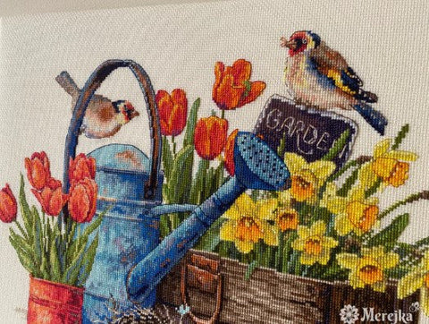 Merejka Counted Cross Stitch Kit Spring Garden Floral Design 27 x 40 cm Multicolor DIY Embroidery Craft Set