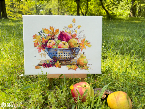 Merejka Counted Cross Stitch Kit September Dew, Autumn Design, 28×33 cm, Cotton Threads, Intermediate Embroidery Kit