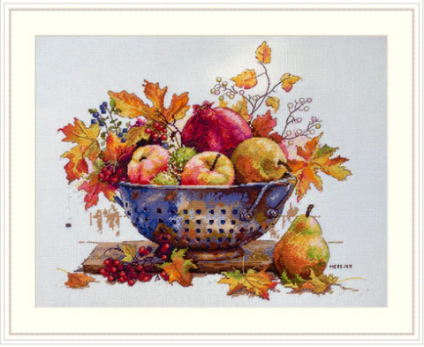 Merejka Counted Cross Stitch Kit September Dew, Autumn Design, 28×33 cm, Cotton Threads, Intermediate Embroidery Kit
