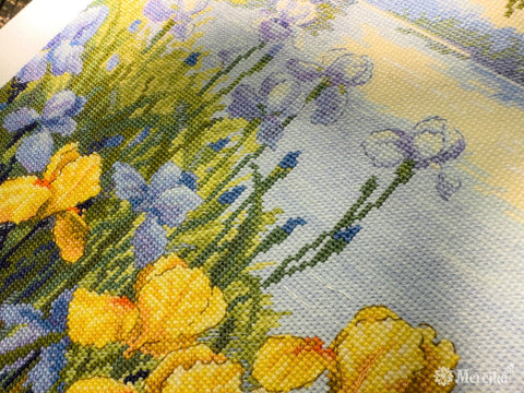 Merejka Cross Stitch Kit, Enchanted Pond Landscape, Multicolor Nature Scene, 28 x 34 cm, Beginner and Advanced Embroidery Kit