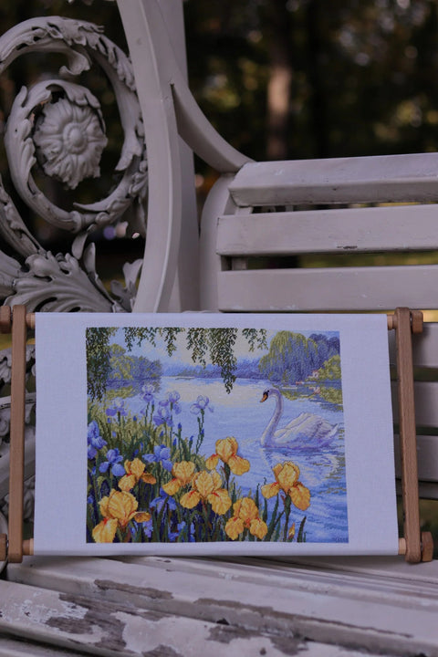 Merejka Cross Stitch Kit, Enchanted Pond Landscape, Multicolor Nature Scene, 28 x 34 cm, Beginner and Advanced Embroidery Kit
