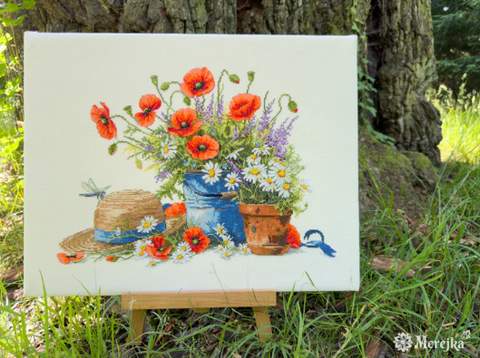 Merejka Cross Stitch Kit, Summer Still Life Design, Multicolor Cotton Threads, 28 x 38 cm Finished Size