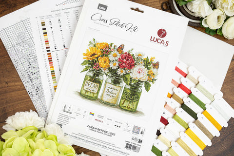 Cross Stitch Kit with Still Life Design, Luca-S Dream Before Love, 29 x 23 cm, White Zweigart Aida 16 ct, 49-Color Cotton Threads