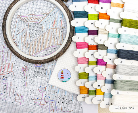 Counted Cross Stitch Kit Seaside City Landscape, Letistitch, 29 x 23 cm, Zweigart Aida 16 ct, 50 Colors, 100% Cotton