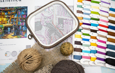 Cross Stitch Embroidery Kit with Detailed Library Design, Letistitch Charmed Library, 29x29 cm, Multicolor DIY Craft Set