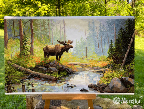 Merejka Woodland Morning Cross Stitch Kit, Forest Embroidery, 29 × 52 cm, Threads, Fabric, Needle, Pattern and Instructions