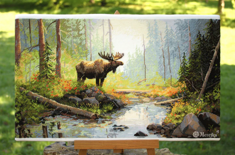 Merejka Woodland Morning Cross Stitch Kit, Forest Embroidery, 29 × 52 cm, Threads, Fabric, Needle, Pattern and Instructions