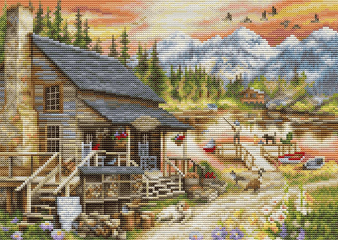 Luca-S Log Cabin Shop Cross Stitch Kit 30.5x22cm with Threads Needle