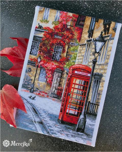 Merejka Quiet Lane Cross Stitch Kit, Aida 16 White Fabric, 30 Colors, 30 x 19 cm Scenic Embroidery Pattern
