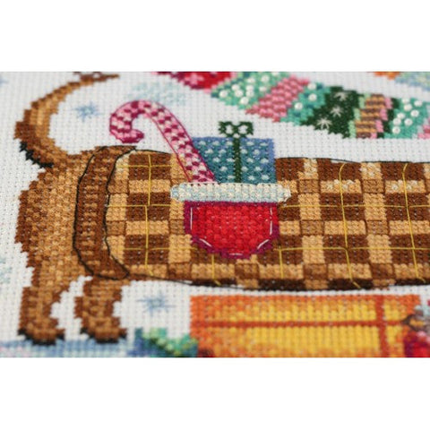 Winter Cross Stitch Kit with Beads, Abris Art Holiday Scene, 30x20 cm, 14 Count Canvas, 29 Thread Colors, Made in Ukraine