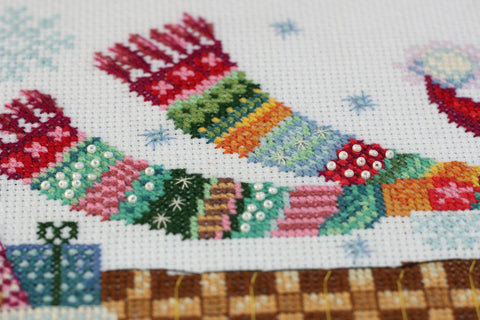Winter Cross Stitch Kit with Beads, Abris Art Holiday Scene, 30x20 cm, 14 Count Canvas, 29 Thread Colors, Made in Ukraine