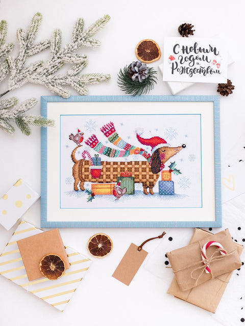 Winter Cross Stitch Kit with Beads, Abris Art Holiday Scene, 30x20 cm, 14 Count Canvas, 29 Thread Colors, Made in Ukraine